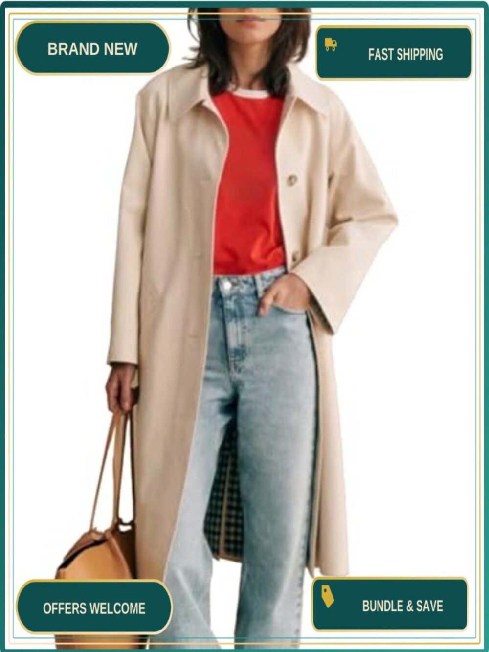 Womens Long Trench Coat Single Breasted Oversized Windproof Fall Jacket